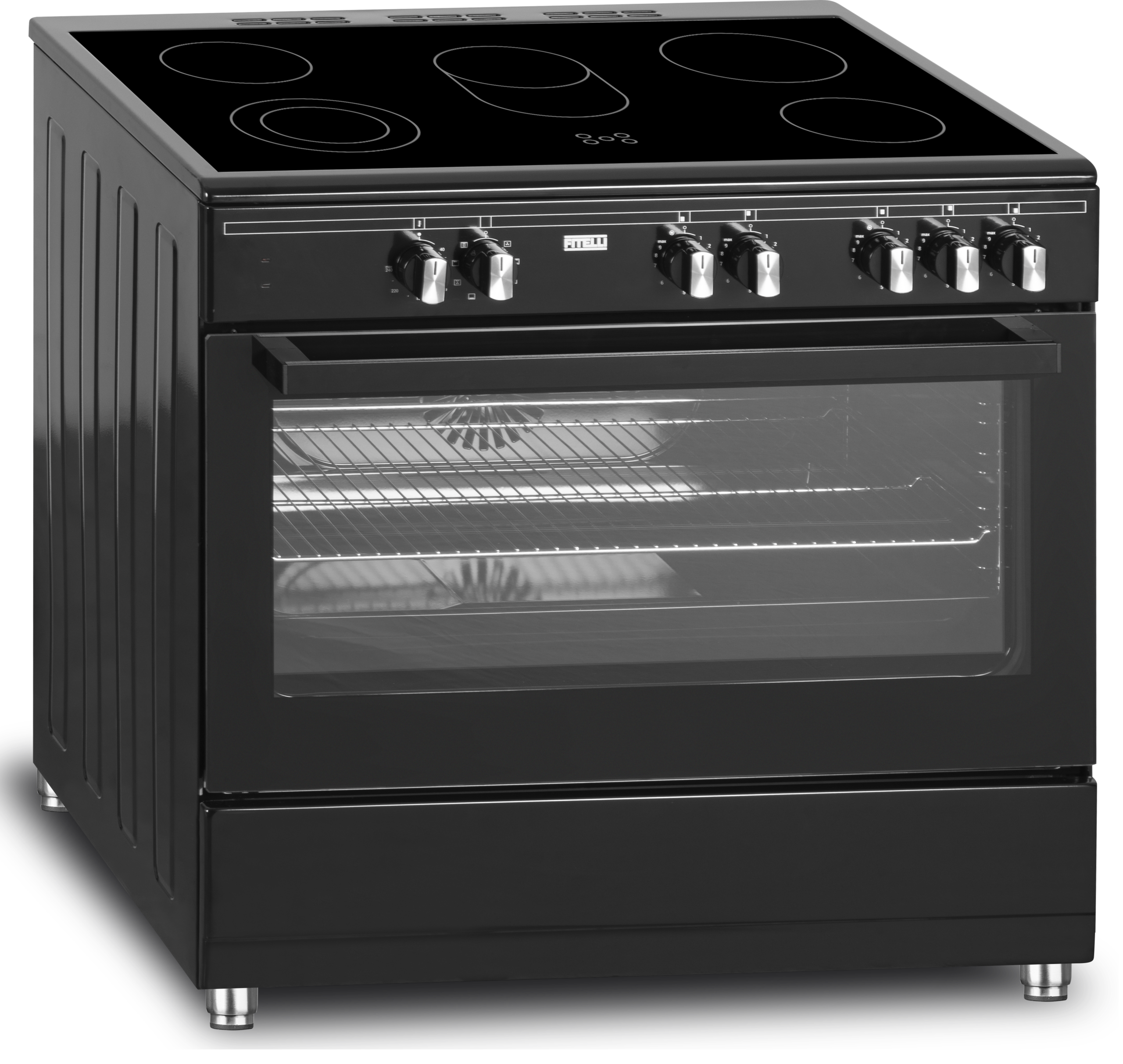 FK9001ZW-4 copy Nieuw!! Fitelli FK9001ZW keramisch Vrijstaand fornuis Zwart 90CM breed met heteluchtoven - Afbeelding 1