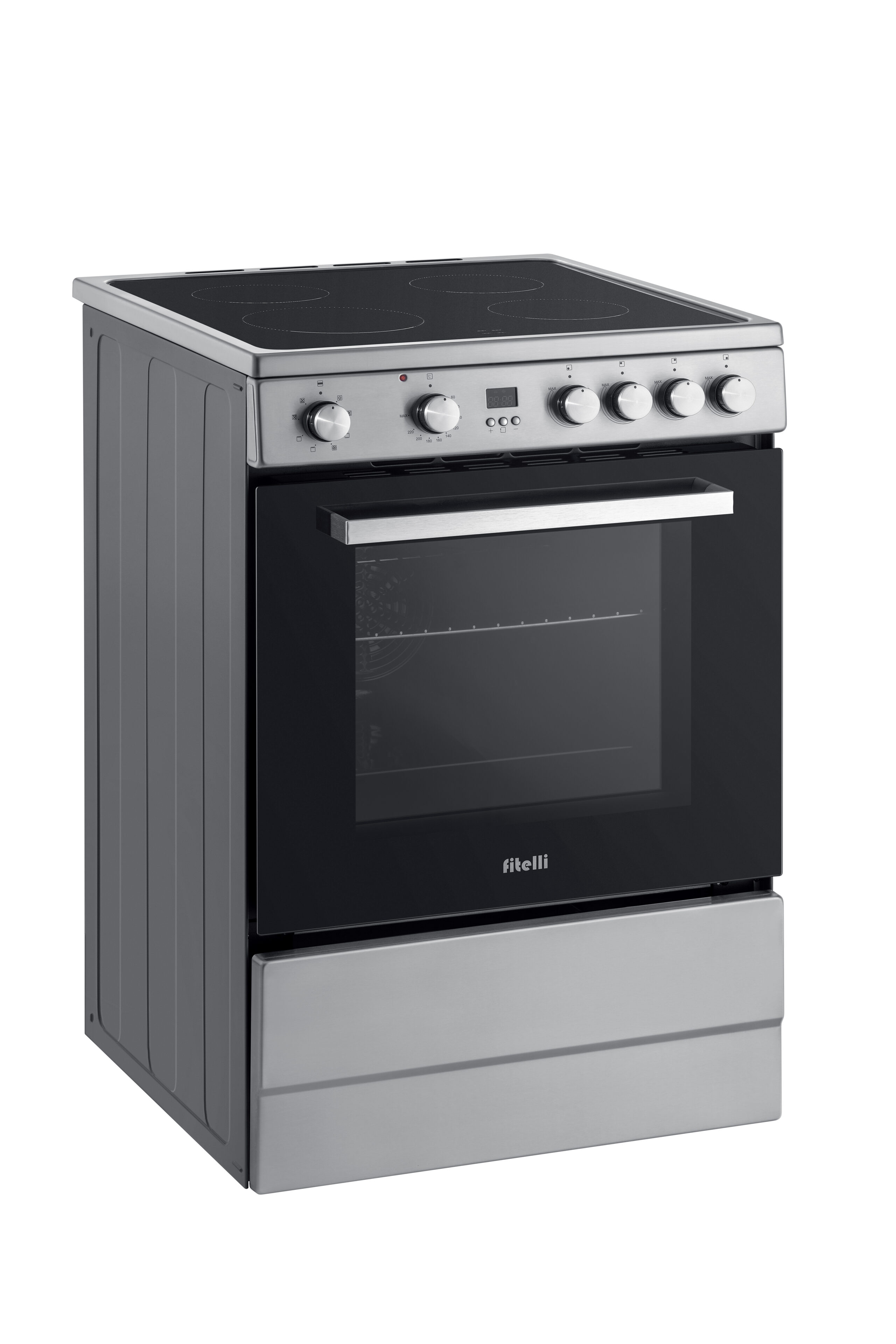 FK6002RVS-1 Fitelli FK6002RVS keramisch Fornuis 60CM met heteluchtoven- Grijs- 2 of 3 fase - Afbeelding 1