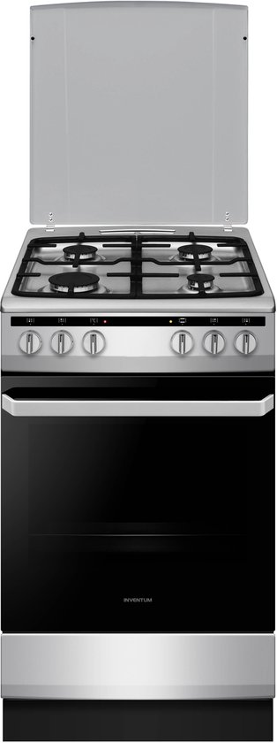 550x288 Inventum VFG5020GRVS - Vrijstaand gasfornuis - Elektrische oven - 4 kookzones - 50 cm - 62 liter - Zilver/Zwart - Afbeelding 1