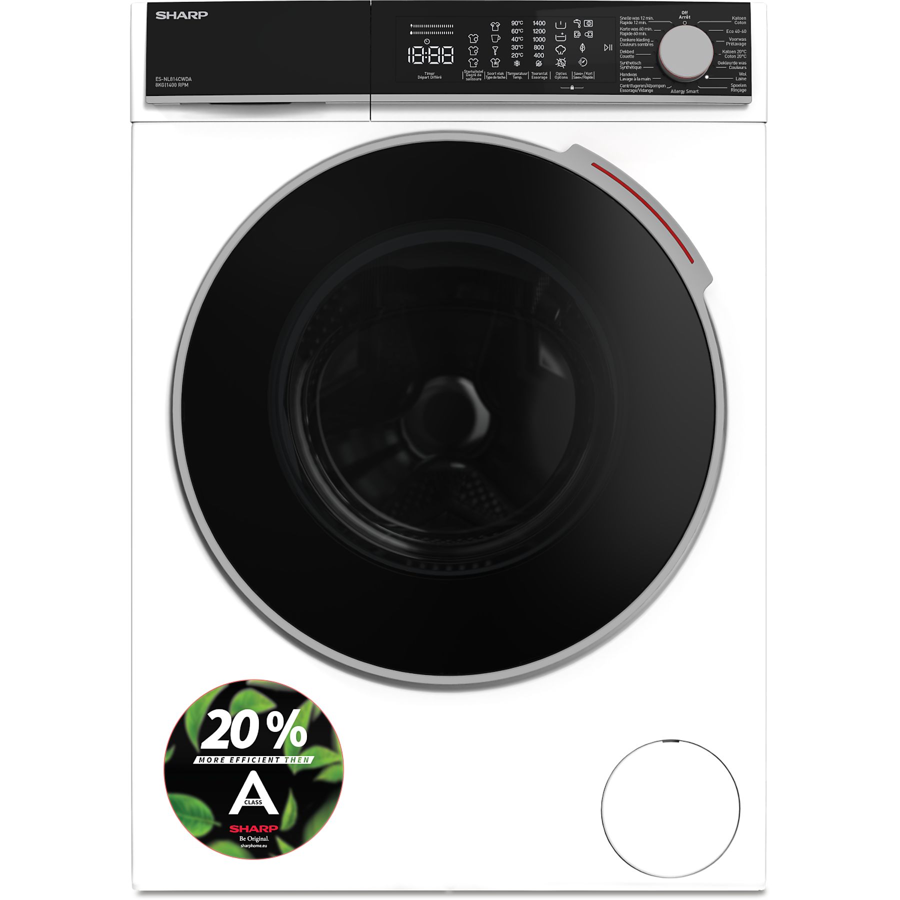 ASSET_MMS_136290427 SHARP Wasmachine voorlader A -20% (ESNL814CWDABE) 8kg 1400 toeren - Afbeelding 1