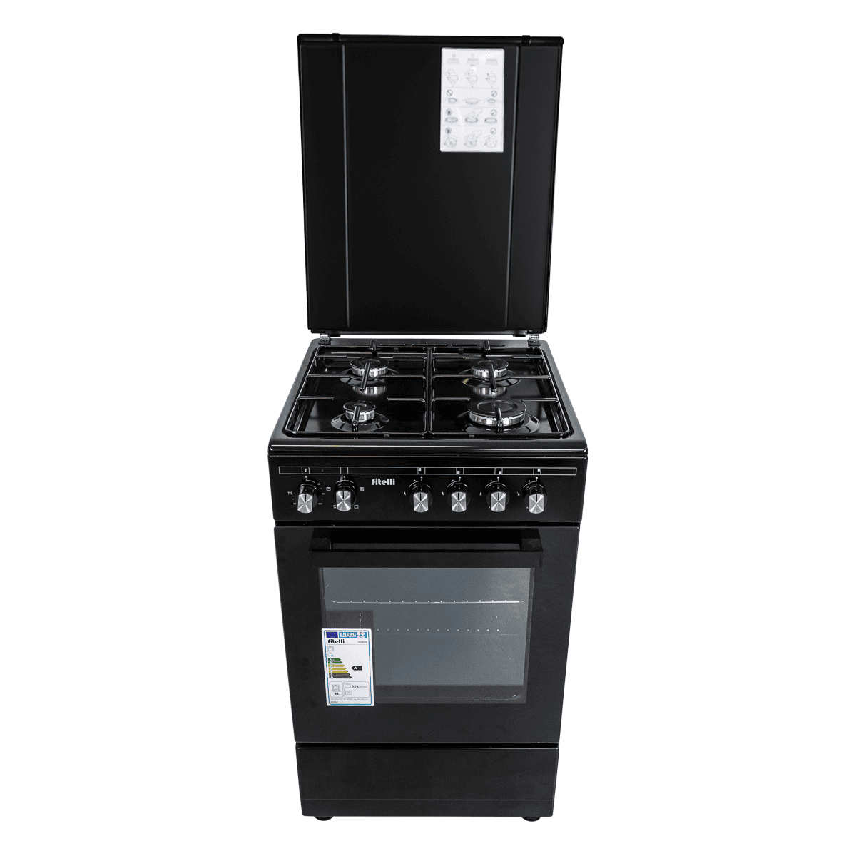 4N5A3548-Edit.png Fitelli FG5001ZW Fornuis - Gas - breedte 50 cm - Zwarte kleur - Afbeelding 1