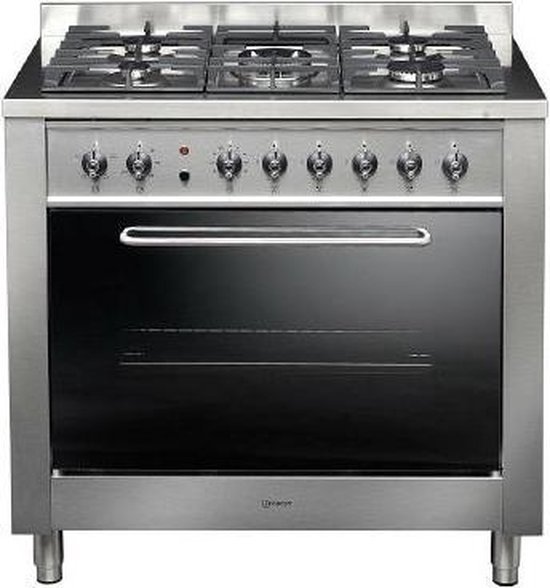 550x588.jpg Indesit KP 958 MS.B(X)/O (T) zilver gasfornuis 90cm met heteluchtoven met wokbrander - Afbeelding 1