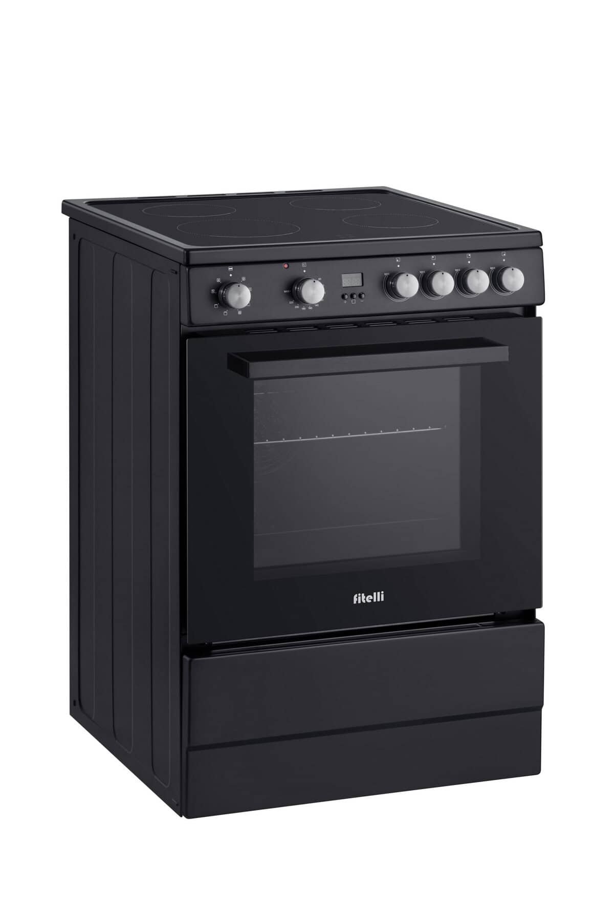 FK6002ZW-1.jpg showmodel!! Fitelli FK6002ZW Keramisch Vrijstaand Fornuis Zwart 60CM Breed met Heteluchtoven 2 Fasen - Afbeelding 1