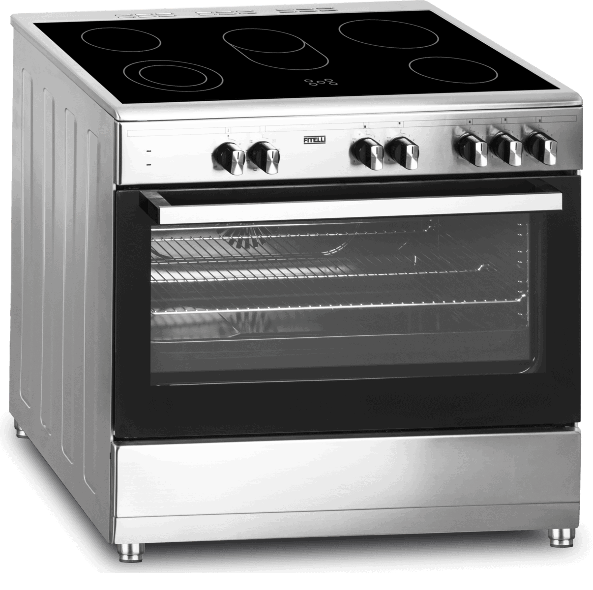FK9001RVS-2-copy.png Nieuw!! Fitelli FK9001RVS keramisch Vrijstaand fornuis RVS 90CM breed met heteluchtoven - Afbeelding 1