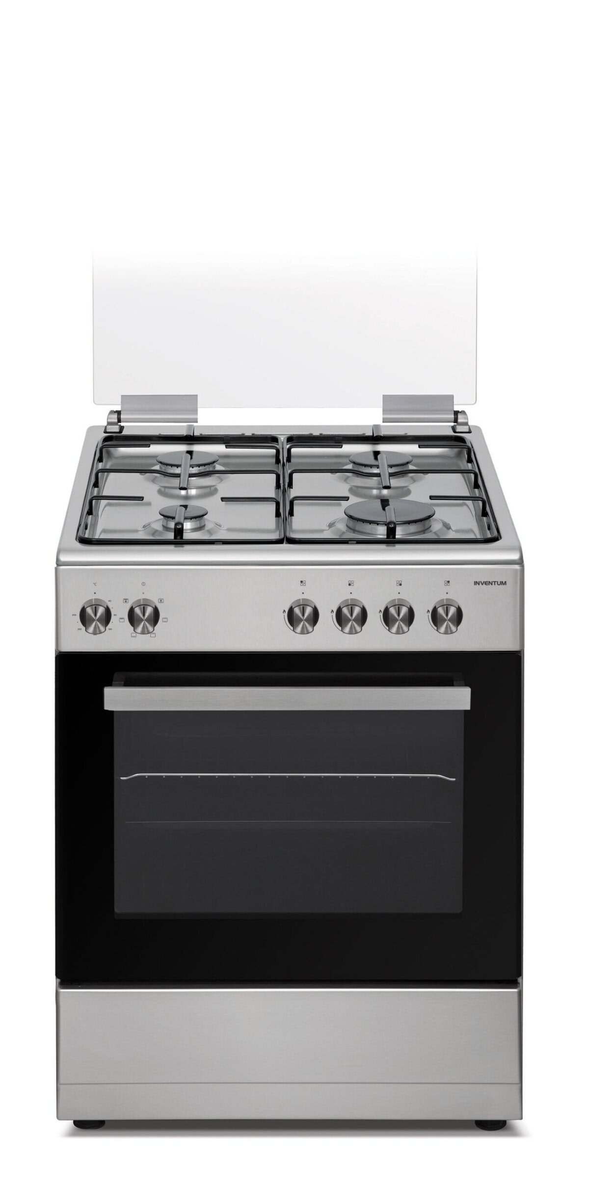 vfg6012rvsjpg Inventum VFG6012RVS Vrijstaand Gasfornuis Zwart/RVS 60cm - Afbeelding 1