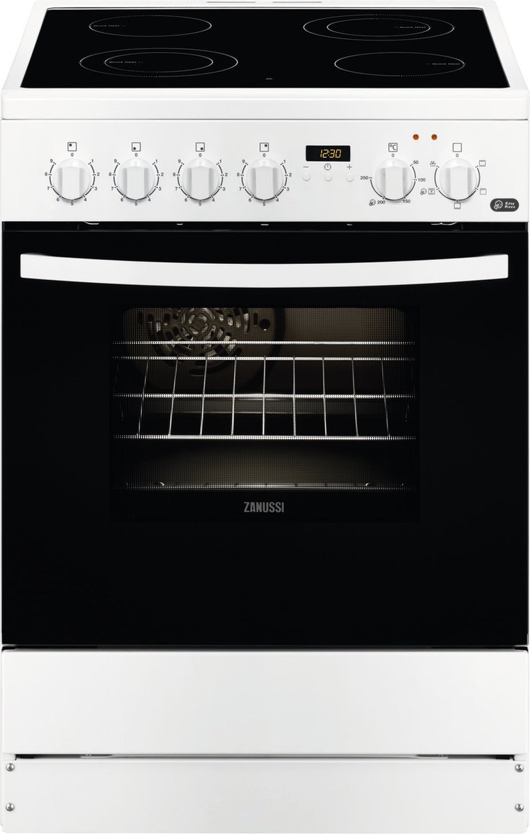 763x1200 Zanussi ZCV65301WA 60cm Keramisch Vrijstaand Fornuis | 54L Oven | Hetelucht | Pizza-functie | Energieklasse A - Afbeelding 1